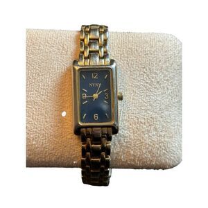 Vintage NYNY Gold Tone Bracelet Watch With Blue Dial